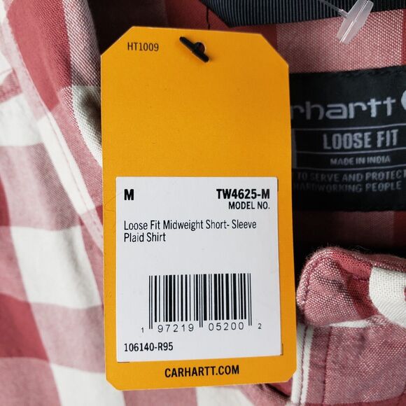 Carhartt Shirt Mens M Red White Plaid Short Sleeve Cotton Workwear Indie 46x31 - Picture 7 of 11